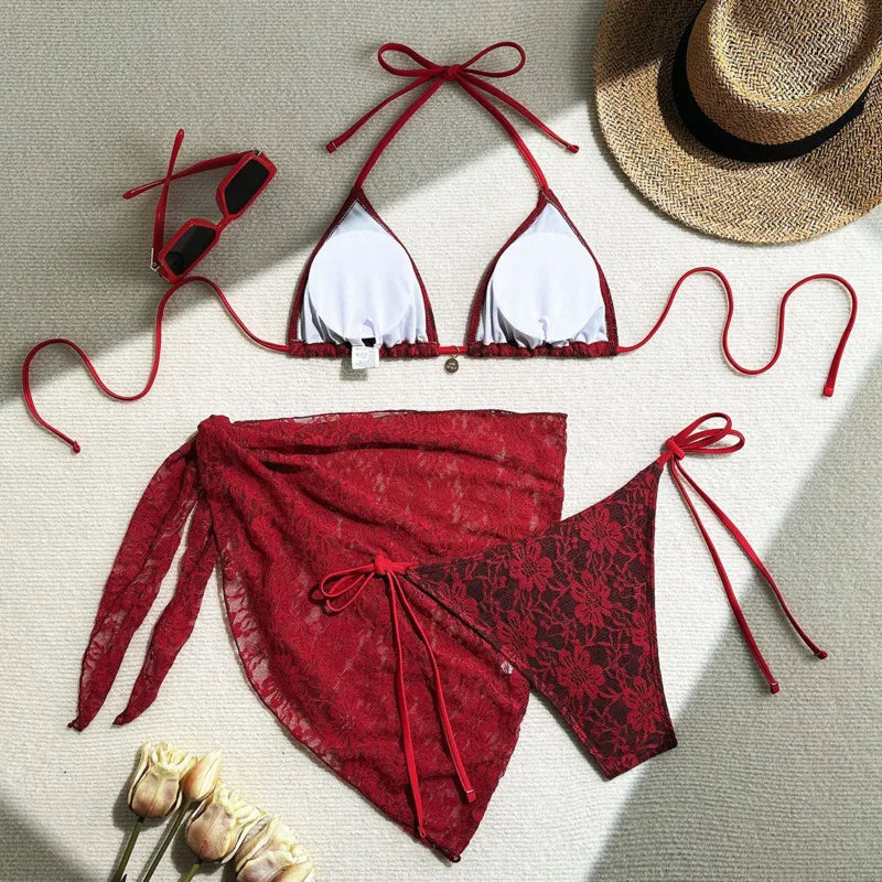Sexy Lace Three-Piece Bikini Set