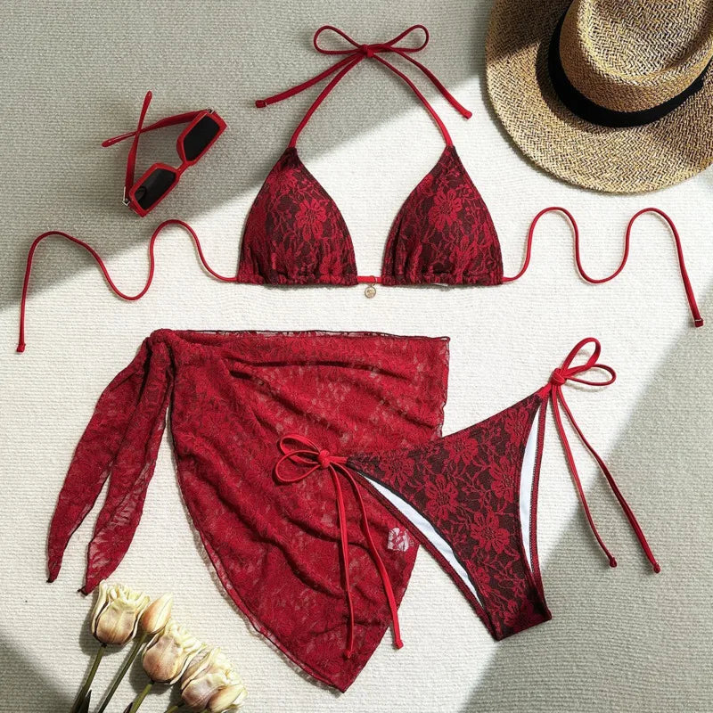 Sexy Lace Three-Piece Bikini Set
