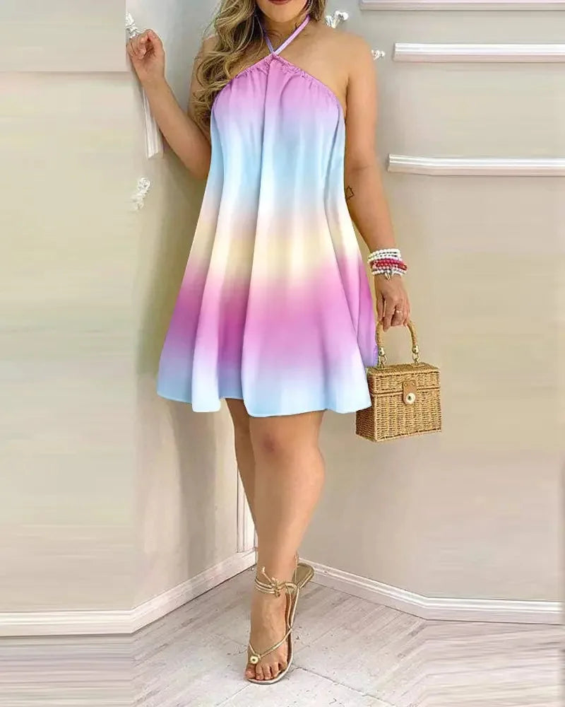 Floral Halter Neck Backless Dress
