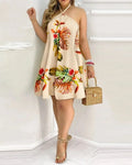 Floral Halter Neck Backless Dress