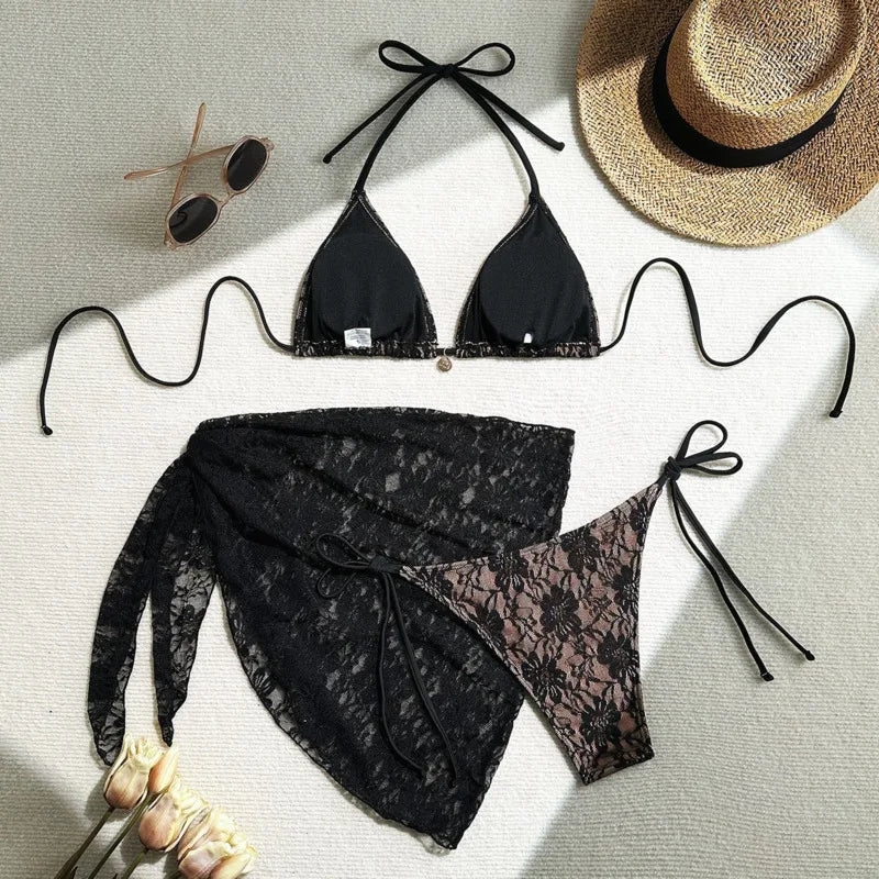 Sexy Lace Three-Piece Bikini Set
