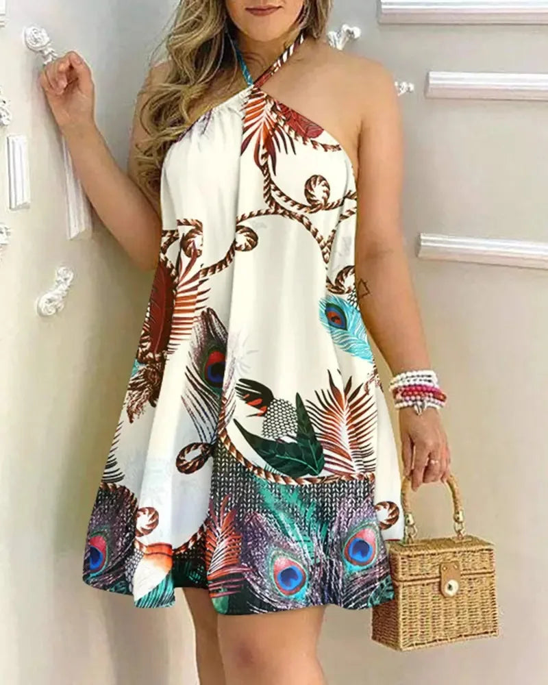 Floral Halter Neck Backless Dress