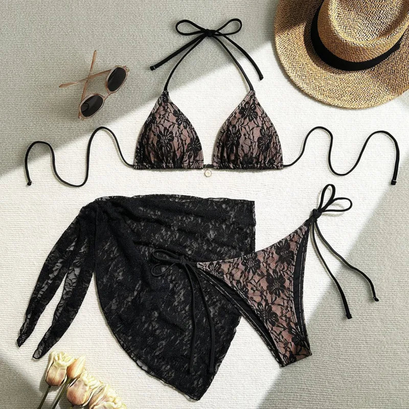 Sexy Lace Three-Piece Bikini Set